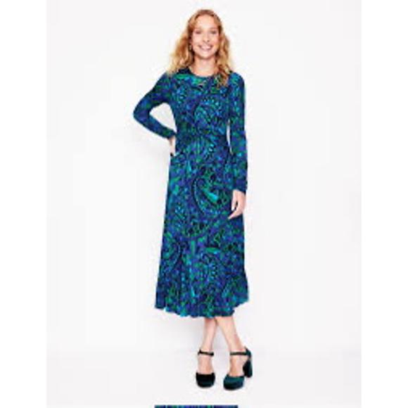 Boden Nancy Ponte Midi Dress Size 4P Blue Green Long Sleeve Bright Twist - Picture 1 of 10